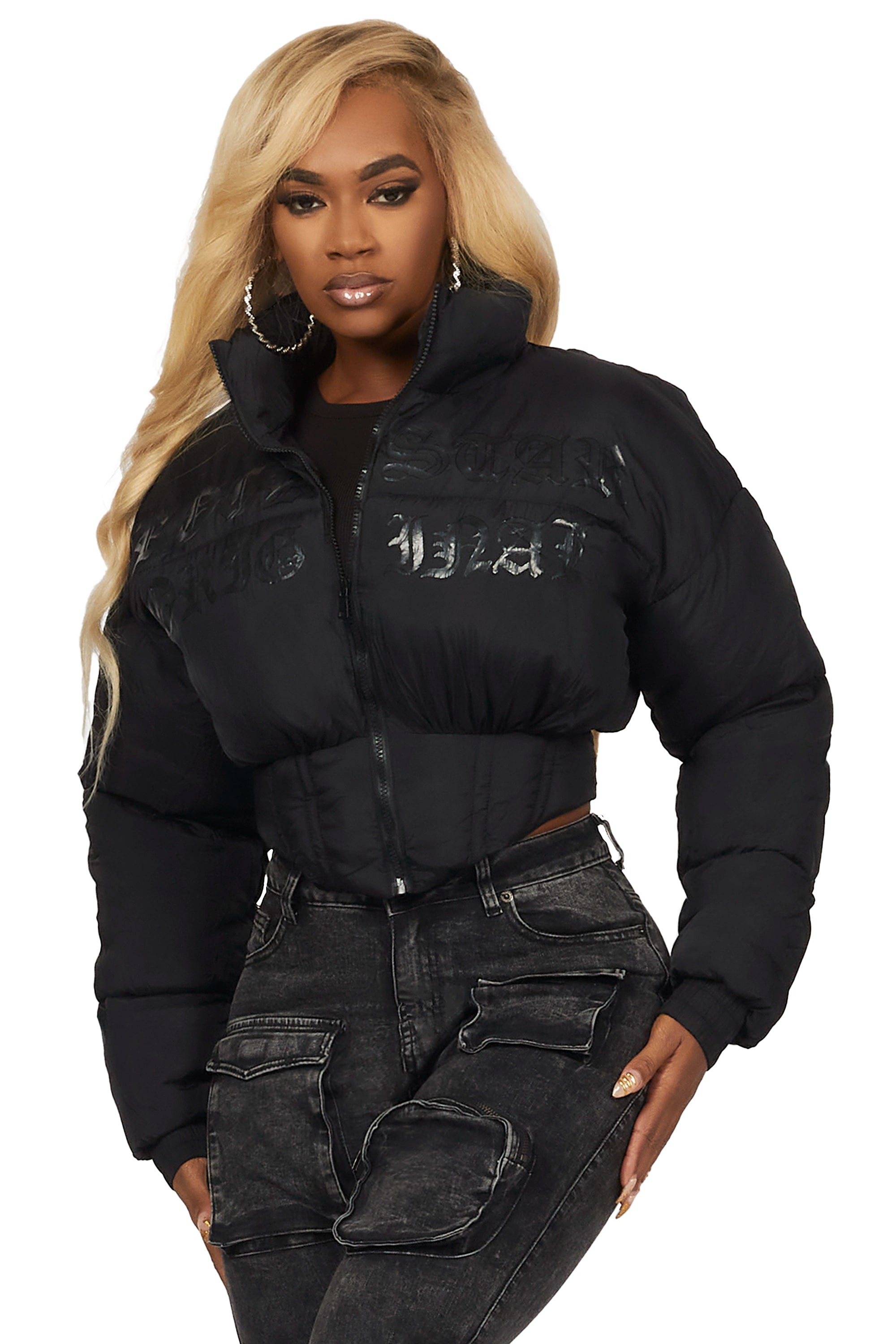 Perfect Tailoring Samaiya Black Corset Puffer Jacket