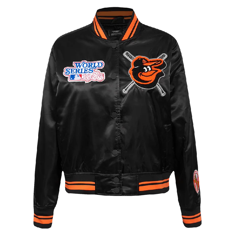 Sweet Style MLB BALTIMORE ORIOLES MASHUP WOMEN'S RIB SATIN JACKET (BLACK/ORANGE)