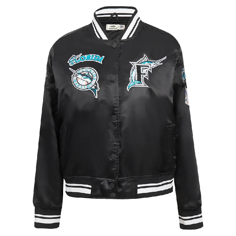 Warm And Comfortable MLB FLORIDA MARLINS RETRO CLASSIC WOMEN'S RIB SATIN JACKET (BLACK) Warm And Comfortable MLB FLORIDA MARLINS RETRO CLASSIC WOMEN'S RIB SATIN JACKET (BLACK)