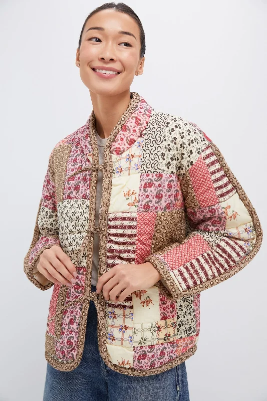 Eye-catching Personality Multi Presley Quilted Patchwork Belted Jacket