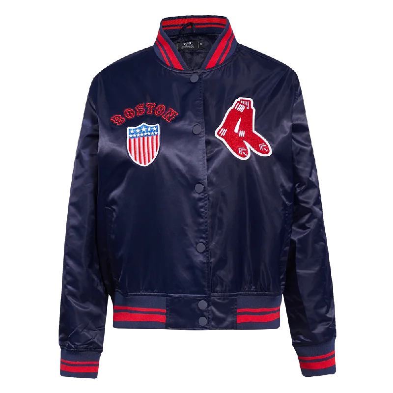 Urban Style MLB BOSTON RED SOX RETRO CLASSIC WOMEN'S RIB SATIN JACKET (MIDNIGHT NAVY/RED/MIDNIGHT NAVY) Urban Style MLB BOSTON RED SOX RETRO CLASSIC WOMEN'S RIB SATIN JACKET (MIDNIGHT NAVY/RED/MIDNIGHT NAVY)
