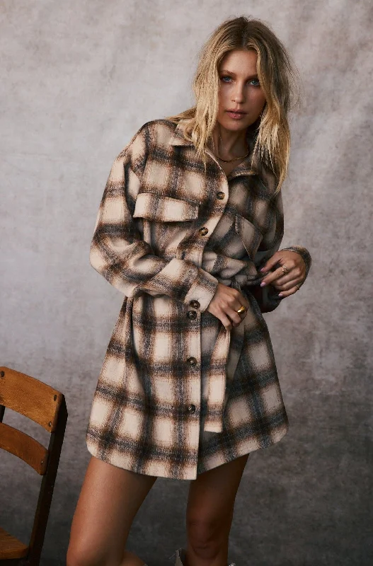 Personalized Design Crosby Mocha Plaid Shacket Dress
