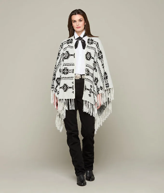 Designer Style Lightweight Alpaca Cape :: White/Black