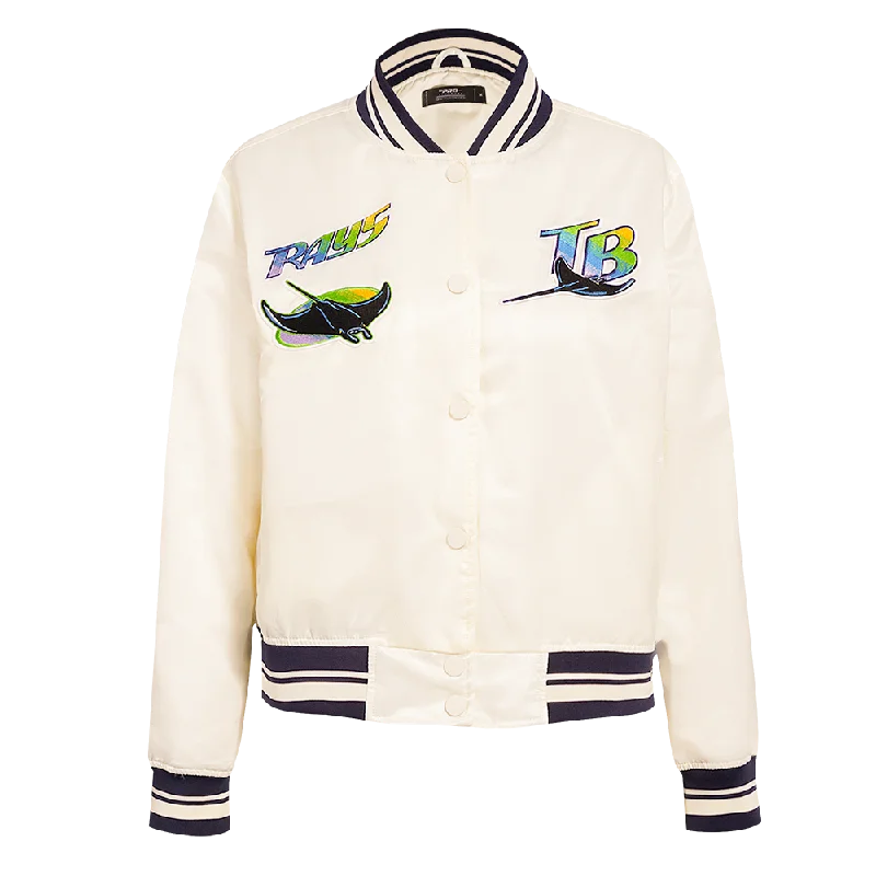 Elegant And Charming MLB TAMPA BAY RAYS RETRO CLASSIC WOMEN'S RIB SATIN JACKET (EGGSHELL/ MIDNIGHT NAVY) Elegant And Charming MLB TAMPA BAY RAYS RETRO CLASSIC WOMEN'S RIB SATIN JACKET (EGGSHELL/ MIDNIGHT NAVY)
