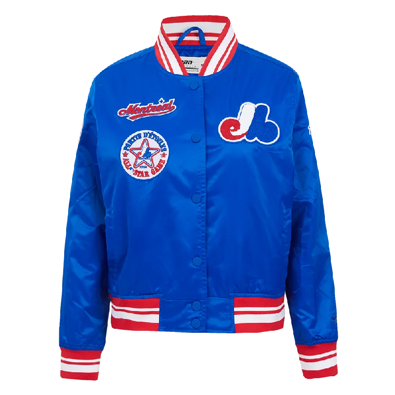 Fashion Elements MLB MONTREAL EXPOS RETRO CLASSIC WOMEN'S RIB SATIN JACKET (ROYAL BLUE/RED) Fashion Elements MLB MONTREAL EXPOS RETRO CLASSIC WOMEN'S RIB SATIN JACKET (ROYAL BLUE/RED)