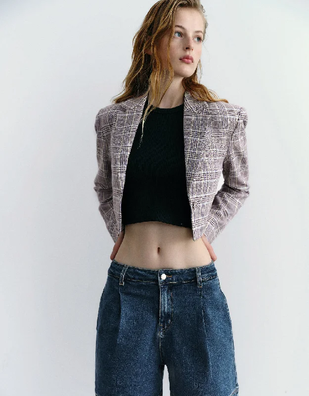 Comfortable Wear Plaid Cropped Blazer