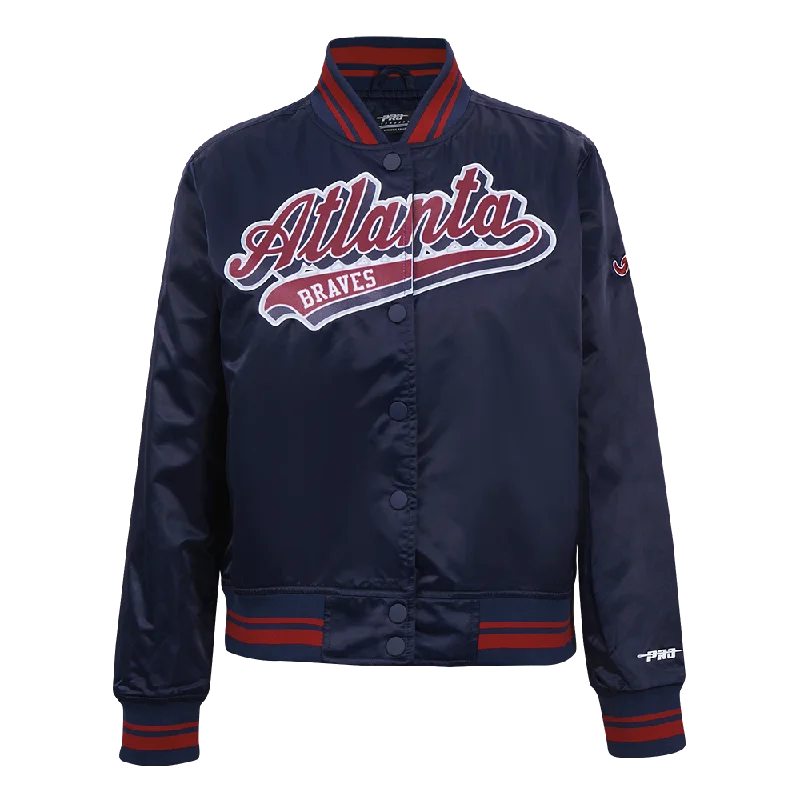 Cool Summer MLB ATLANTA BRAVES SCRIPT TAIL WOMEN'S SATIN JACKET (MIDNIGHT NAVY/RED/MIDNIGHT NAVY) Cool Summer MLB ATLANTA BRAVES SCRIPT TAIL WOMEN'S SATIN JACKET (MIDNIGHT NAVY/RED/MIDNIGHT NAVY)