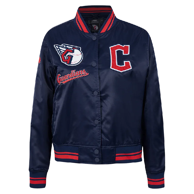 British Style MLB CLEVELAND GUARDIANS RETRO CLASSIC WOMEN'S RIB SATIN JACKET (MIDNIGHT NAVY/RED/MIDNIGHT NAVY) British Style MLB CLEVELAND GUARDIANS RETRO CLASSIC WOMEN'S RIB SATIN JACKET (MIDNIGHT NAVY/RED/MIDNIGHT NAVY)