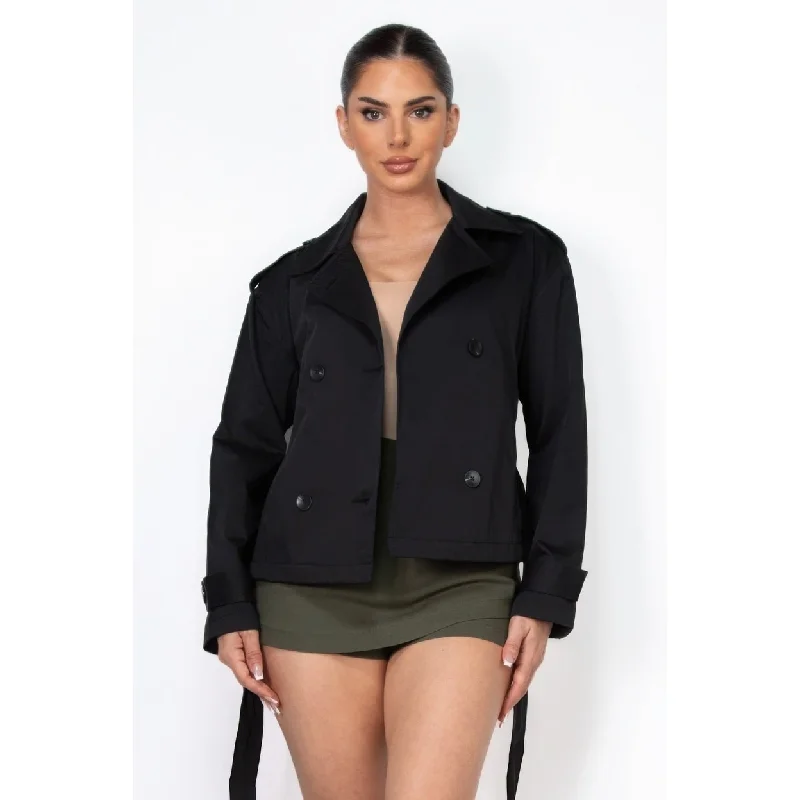 Nightclub Style DoubleBreasted WaistTie Trench Coat
