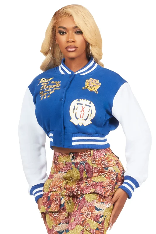 Single-shoulder Neck Design Turhon Royal Blue Varsity Jacket
