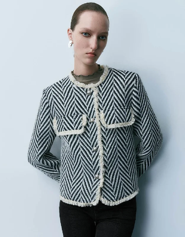 Sports Cool Crew Neck Jacket With Fake Pockets
