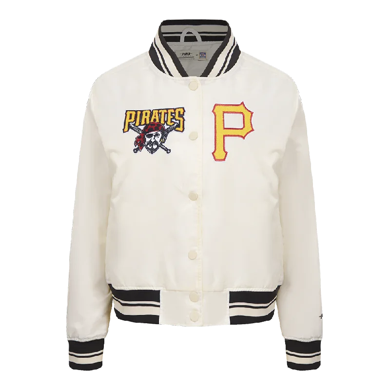 Stunning Fashion MLB PITTSBURGH PIRATES RETRO CLASSIC WOMEN'S RIB SATIN JACKET (EGGSHELL/ BLACK)