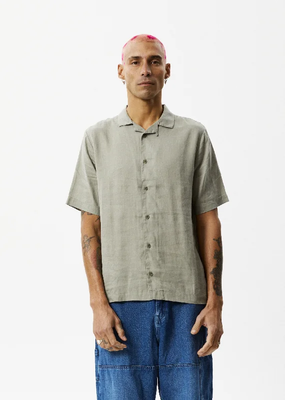 Easy Fashion AFENDS Mens Daily - Cuban Shorts Sleeve Shirt - Olive