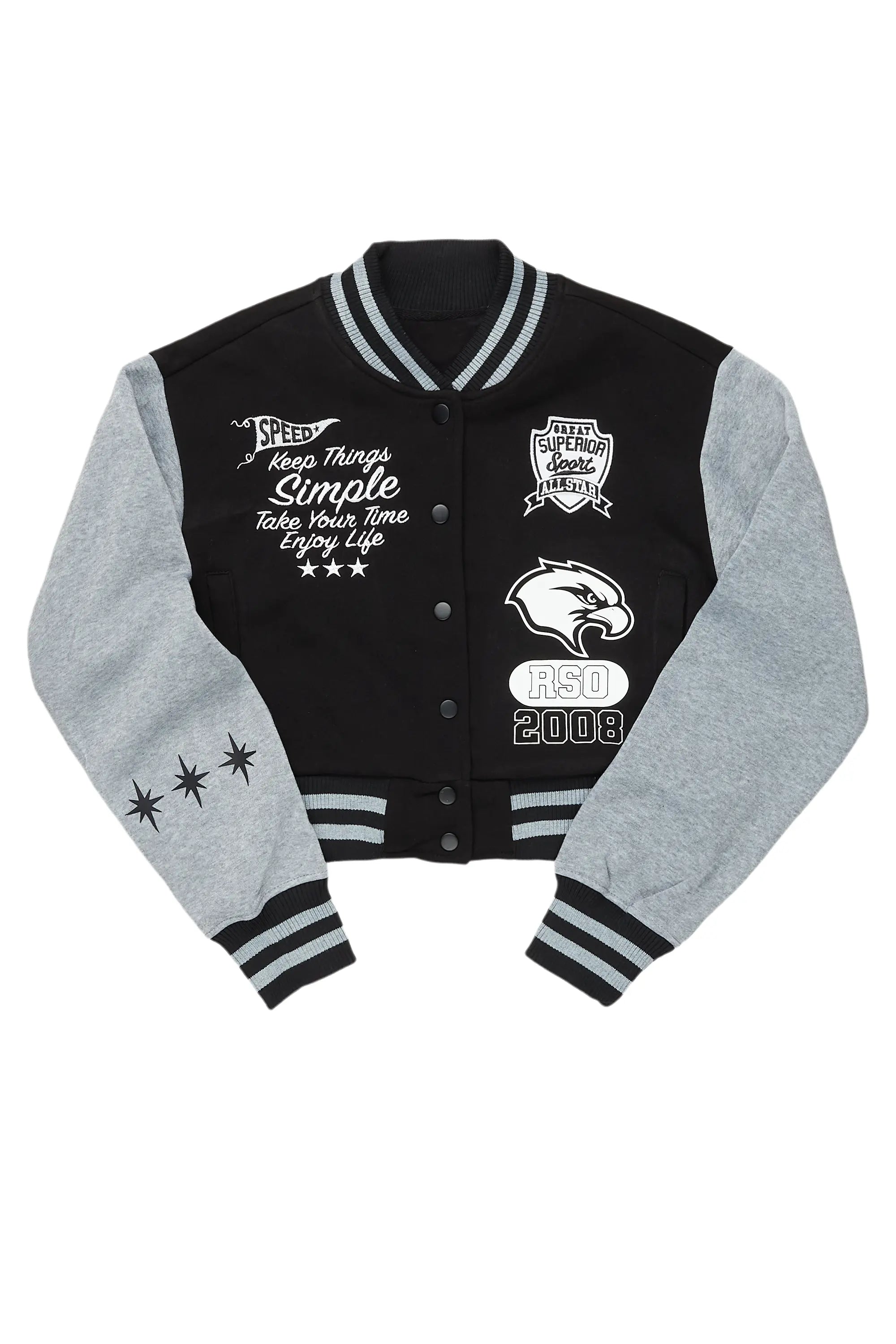 Embroidered Letters Quadaya Black Varsity Jacket