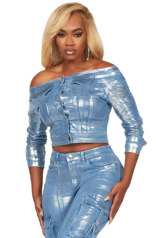 American Style Lovera Light Wash Foiled Denim Jacket