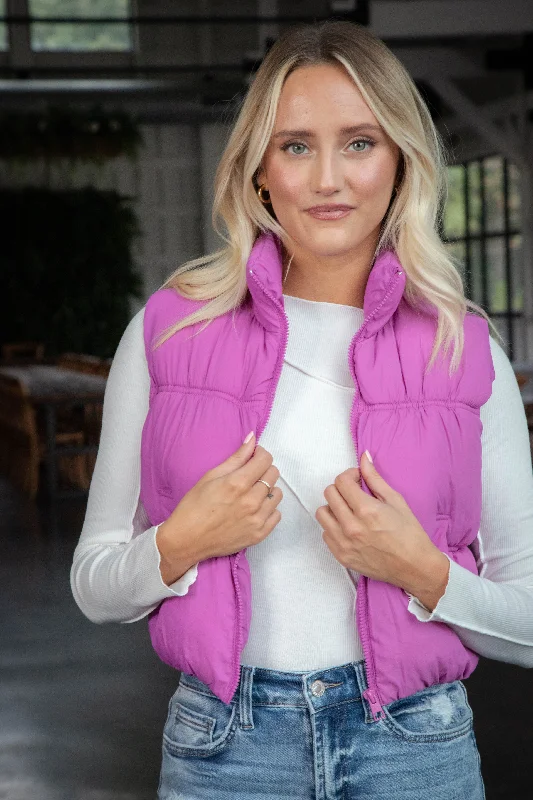 Must-have For Autumn And Winter Beth Quilted Puffer Vest, Orchid