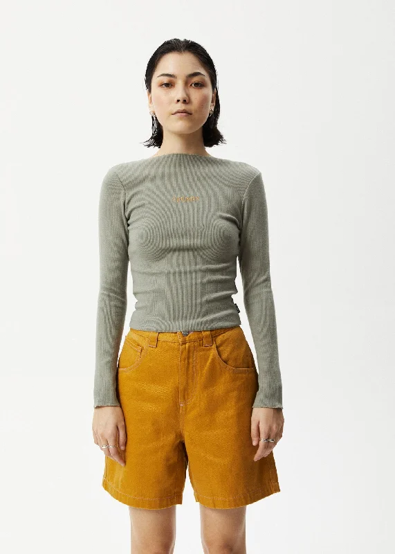 Street Cool AFENDS Womens Day Dream Peony - Ribbed Long Sleeve Top - Olive