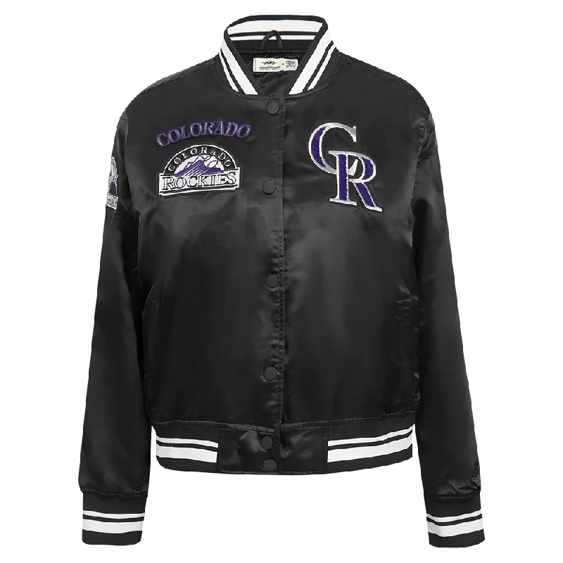 Dessert Matching MLB COLORADO ROCKIES RETRO CLASSIC WOMEN'S RIB SATIN JACKET (BLACK) Dessert Matching MLB COLORADO ROCKIES RETRO CLASSIC WOMEN'S RIB SATIN JACKET (BLACK)