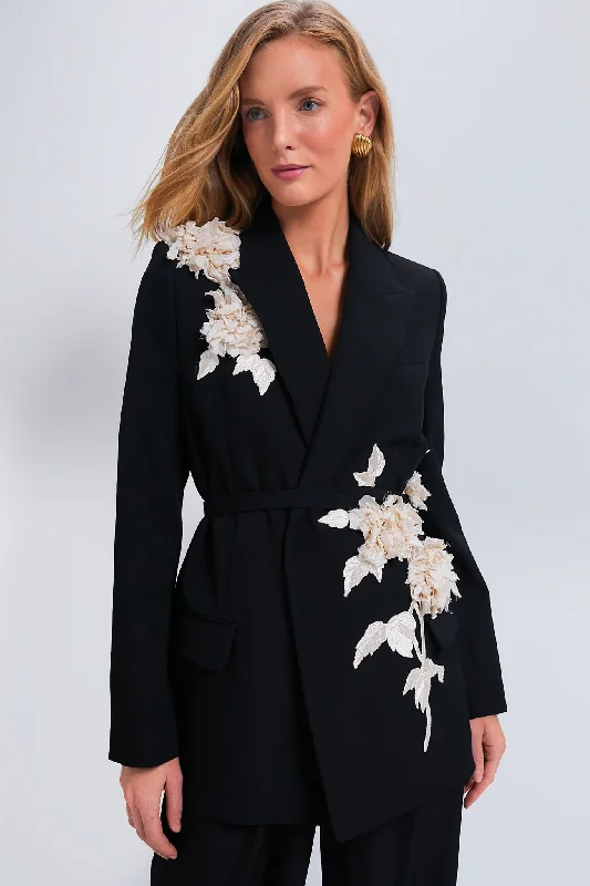 Quality Tailoring Black Relaxed Single Breasted Tie Detail Jacket