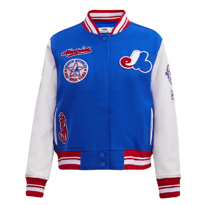 Cute Style MLB MONTREAL EXPOS RETRO CLASSIC WOMEN'S RIB WOOL VARSITY JACKET (ROYAL BLUE/RED) Cute Style MLB MONTREAL EXPOS RETRO CLASSIC WOMEN'S RIB WOOL VARSITY JACKET (ROYAL BLUE/RED)