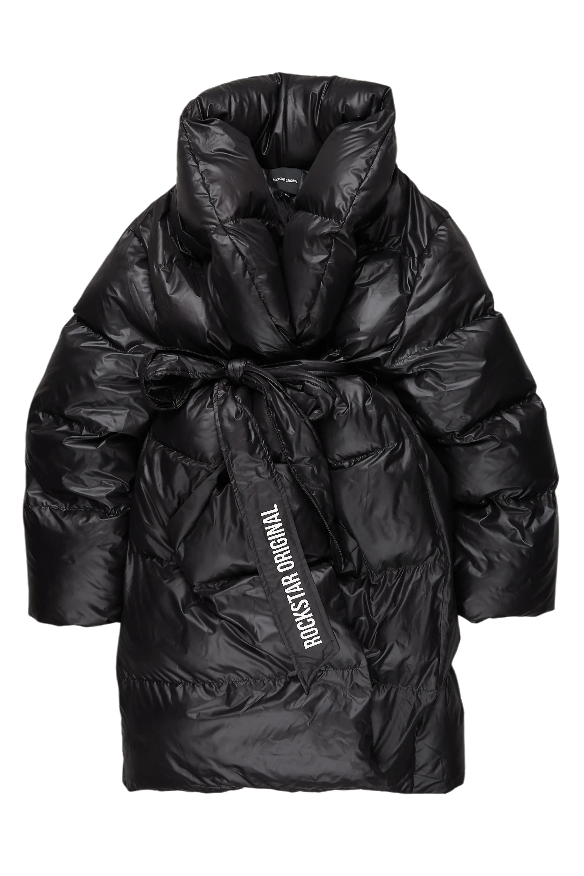 Fresh And Natural Sehrazat Black Long Wrap Puffer Jacket