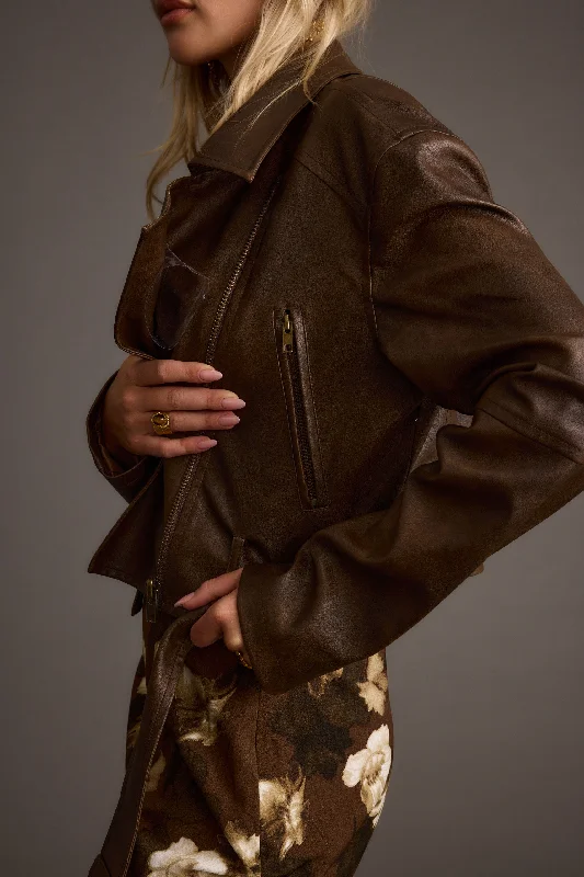 Street Cool Mulholland Mocha Vegan Leather Moto Jacket