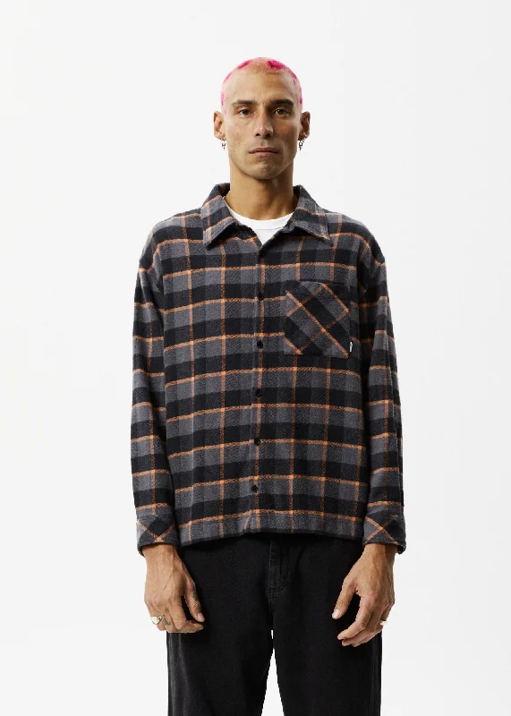 Timeless Comfort AFENDS Mens Flowerbed - Check Flannel Long Sleeve Shirt - Black