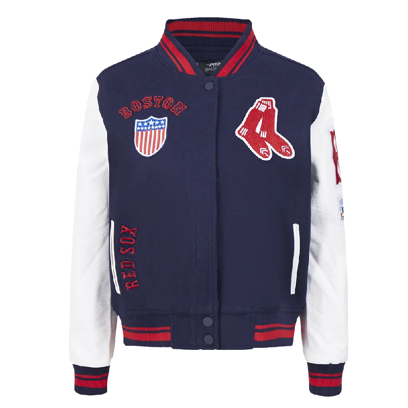 Luxury Temperament MLB BOSTON RED SOX RETRO CLASSIC WOMEN'S RIB WOOL VARSITY JACKET (MIDNIGHT NAVY/RED/MIDNIGHT NAVY) Luxury Temperament MLB BOSTON RED SOX RETRO CLASSIC WOMEN'S RIB WOOL VARSITY JACKET (MIDNIGHT NAVY/RED/MIDNIGHT NAVY)