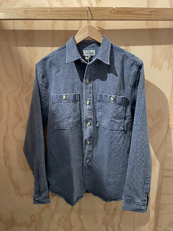 Design And Tailoring Cuisse de Grenouille Slate Blue Twill Paris Over Shirt