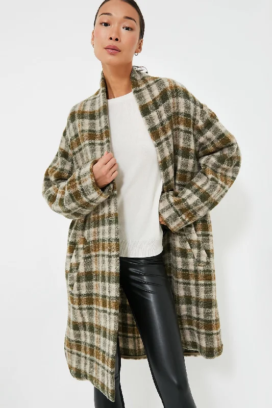 Feminine Charm Khaki Ecru Plaid Gabriel Coat