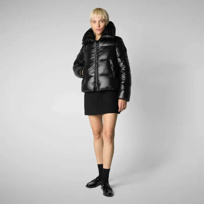 Stand-up collar design Moma Faux Fur Puffer (Black)