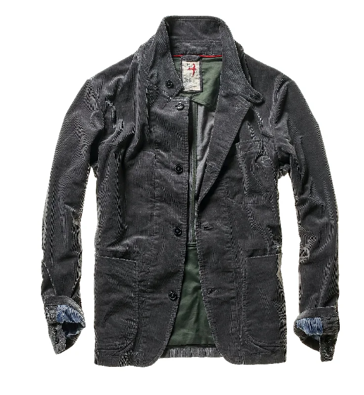 Loose Fit Relwen Charcoal Grey Corduroy Trap Blazer Jacket