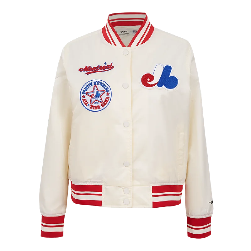 Versatile Items MLB MONTREAL EXPOS RETRO CLASSIC WOMEN'S RIB SATIN JACKET (EGGSHELL/ RED) Versatile Items MLB MONTREAL EXPOS RETRO CLASSIC WOMEN'S RIB SATIN JACKET (EGGSHELL/ RED)