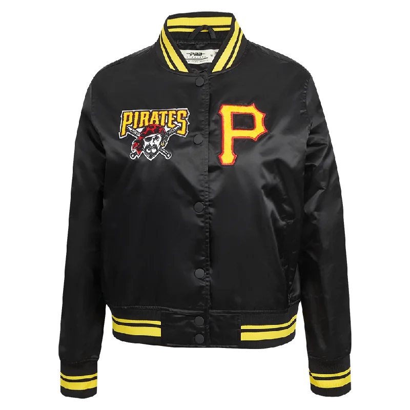 High-end Fabrics MLB PITTSBURGH PIRATES RETRO CLASSIC WOMEN'S RIB SATIN JACKET (BLACK/YELLOW) High-end Fabrics MLB PITTSBURGH PIRATES RETRO CLASSIC WOMEN'S RIB SATIN JACKET (BLACK/YELLOW)