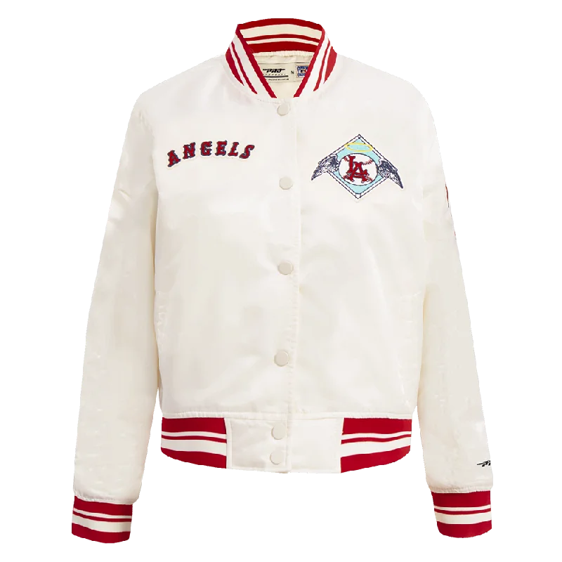 Carefree Style MLB LOS ANGELES ANGELS RETRO CLASSIC WOMEN'S RIB SATIN JACKET (EGGSHELL/ RED) Carefree Style MLB LOS ANGELES ANGELS RETRO CLASSIC WOMEN'S RIB SATIN JACKET (EGGSHELL/ RED)