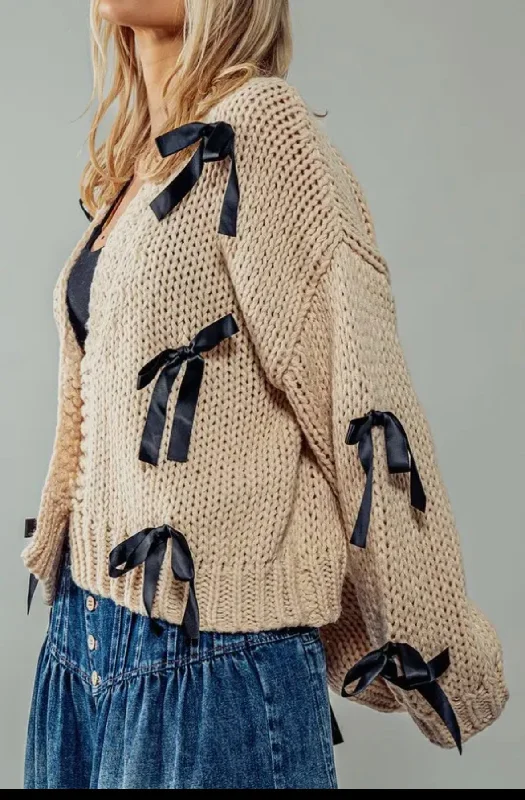 Luxury Style Black bow cardigan