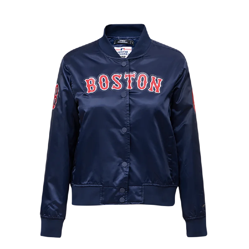 Multi-functional style MLB BOSTON RED SOX CLASSIC WOMEN'S SATIN JACKET (MIDNIGHT NAVY) Multi-functional style MLB BOSTON RED SOX CLASSIC WOMEN'S SATIN JACKET (MIDNIGHT NAVY)