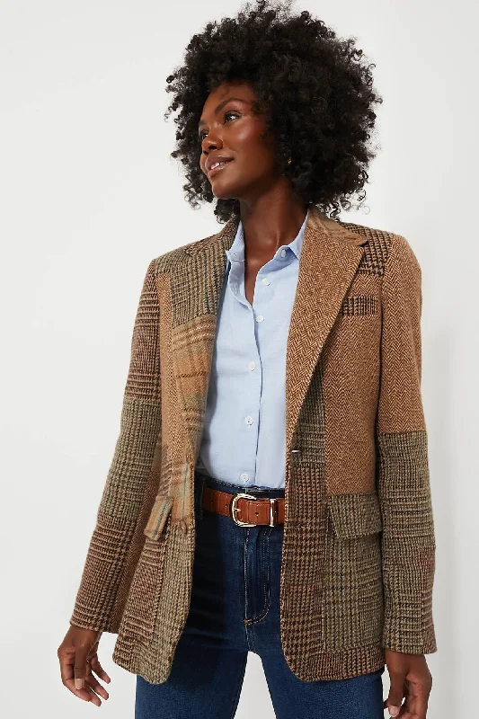 High-end Wear Olive Brown Multi Patchwork Heritage Blazer