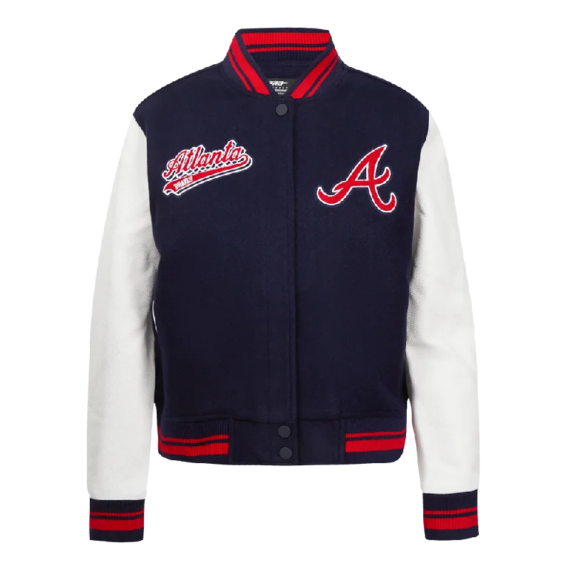 Street Fashion MLB ATLANTA BRAVES SCRIPT TAIL WOMEN'S WOOL VARSITY JACKET (MIDNIGHT NAVY/RED/MIDNIGHT NAVY) Street Fashion MLB ATLANTA BRAVES SCRIPT TAIL WOMEN'S WOOL VARSITY JACKET (MIDNIGHT NAVY/RED/MIDNIGHT NAVY)