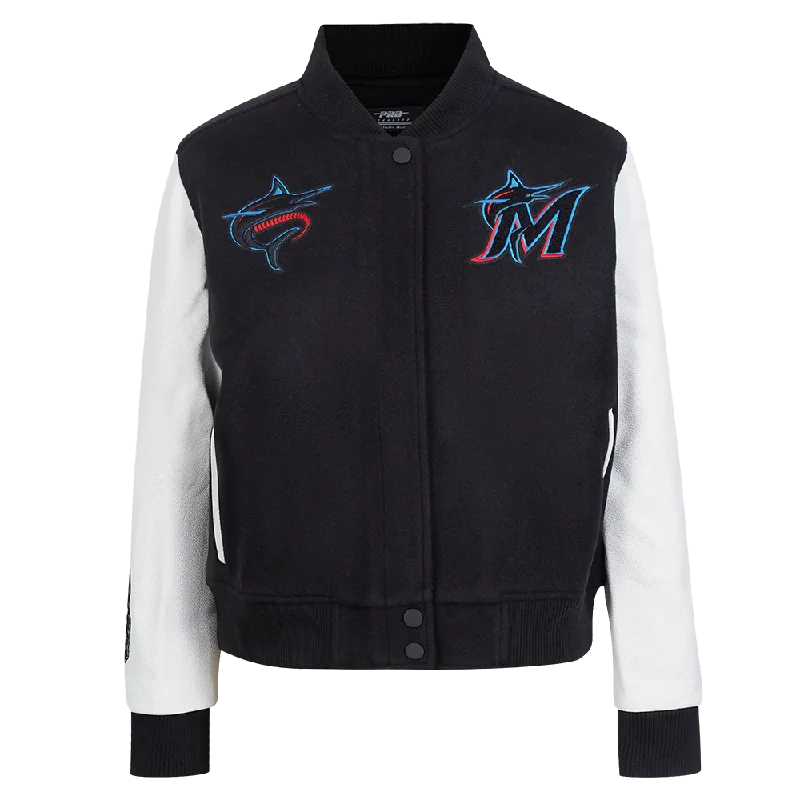 Romantic Data MLB MIAMI MARLINS CLASSIC WOOL WOMEN'S VARSITY JACKET (BLACK/WHITE)