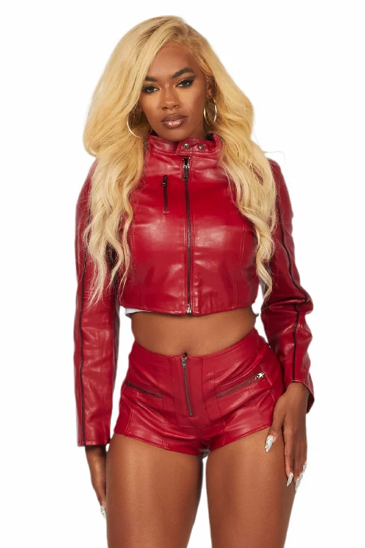 Design Must-have Khyyam Red Faux Leather Jacket