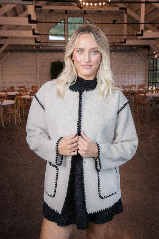 Fashionable Inner Wear Harleigh Contrast Stitch Jacket, Oatmeal