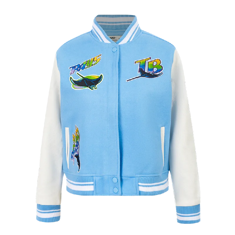 Trendy Items MLB TAMPA BAY RAYS RETRO CLASSIC WOMEN'S RIB WOOL VARSITY JACKET (UNIVERSITY BLUE/WHITE) Trendy Items MLB TAMPA BAY RAYS RETRO CLASSIC WOMEN'S RIB WOOL VARSITY JACKET (UNIVERSITY BLUE/WHITE)