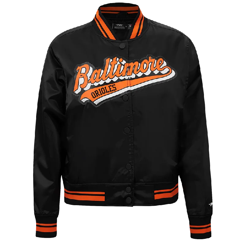 Customized Version MLB BALTIMORE ORIOLES SCRIPT TAIL WOMEN'S SATIN JACKET (BLACK/ORANGE) Customized Version MLB BALTIMORE ORIOLES SCRIPT TAIL WOMEN'S SATIN JACKET (BLACK/ORANGE)