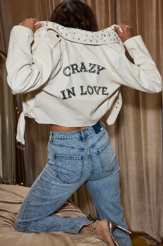 High Street Style Crazy In Love Ivory Faux Leather Jacket