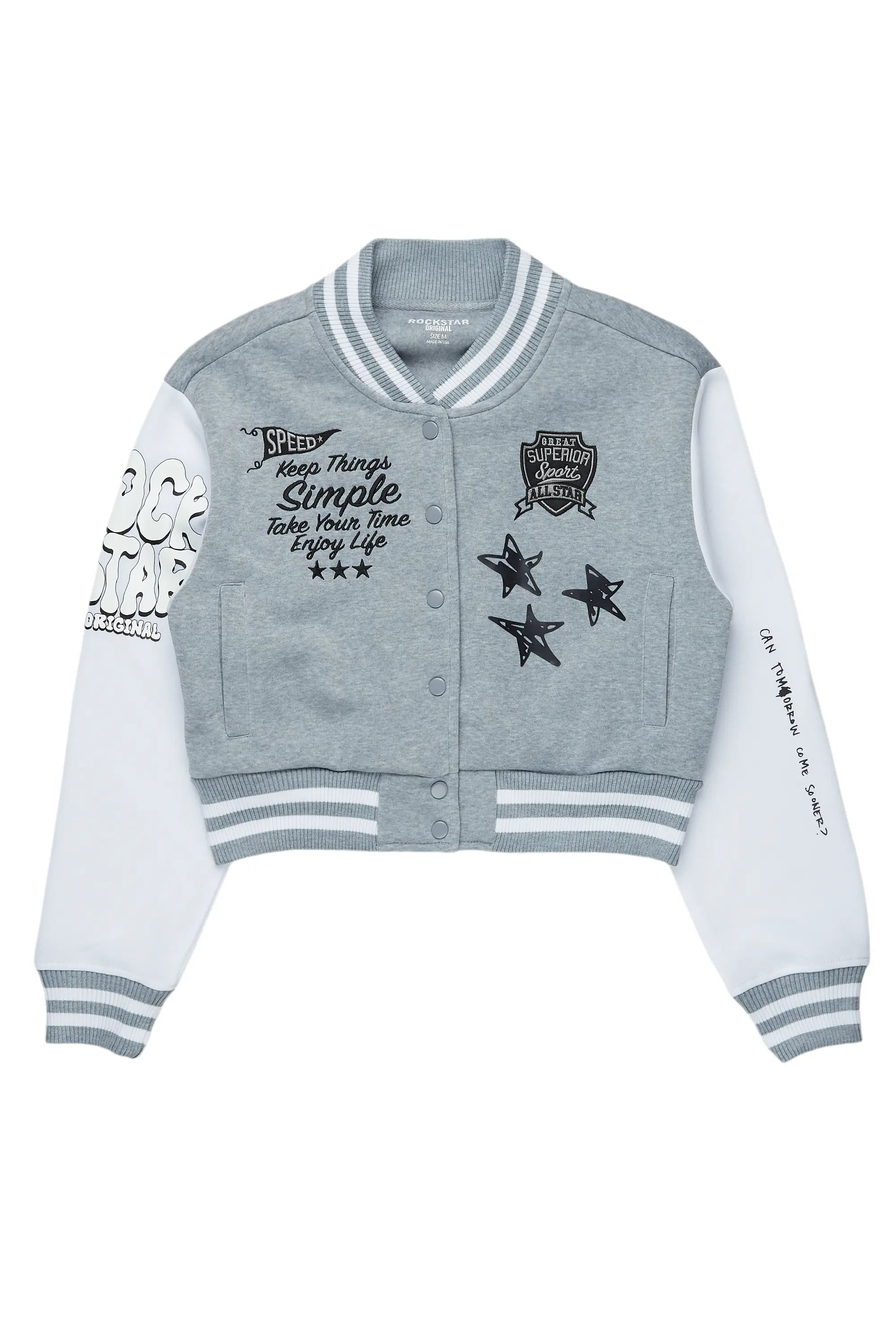 Short Design Kesira Heather Grey Varsity Jacket