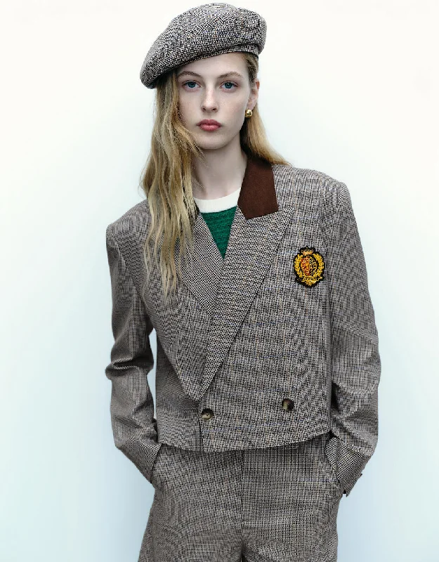 Elegant Wear Checkered Cropped Blazer