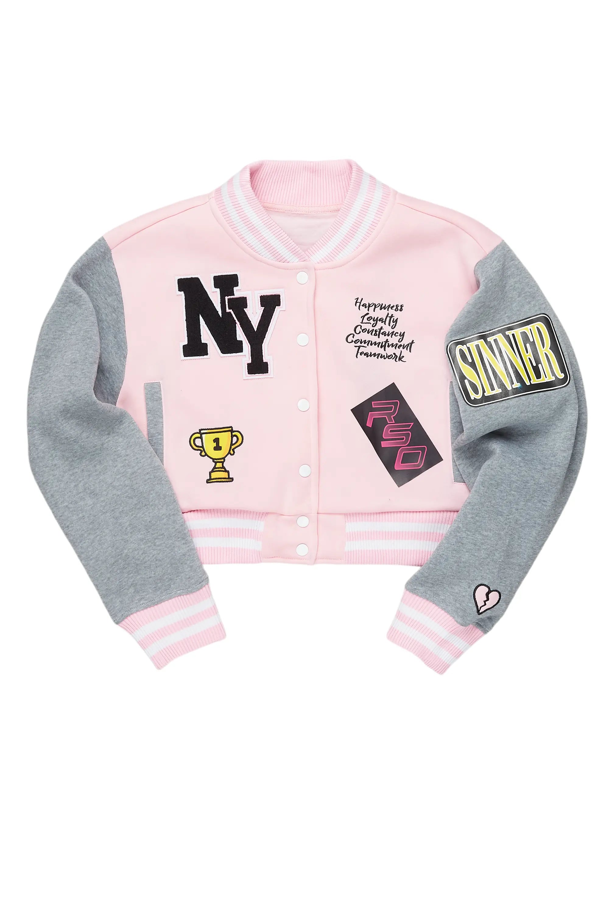 Lazy Home Khadera Pink Varsity Jacket