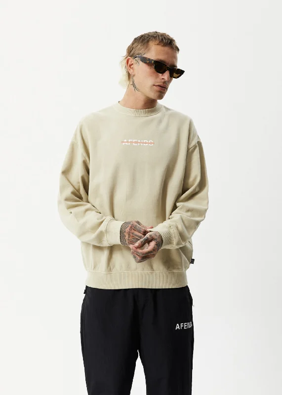 Trendy Wear AFENDS Mens Liquid - Crew Neck Jumper - Cement