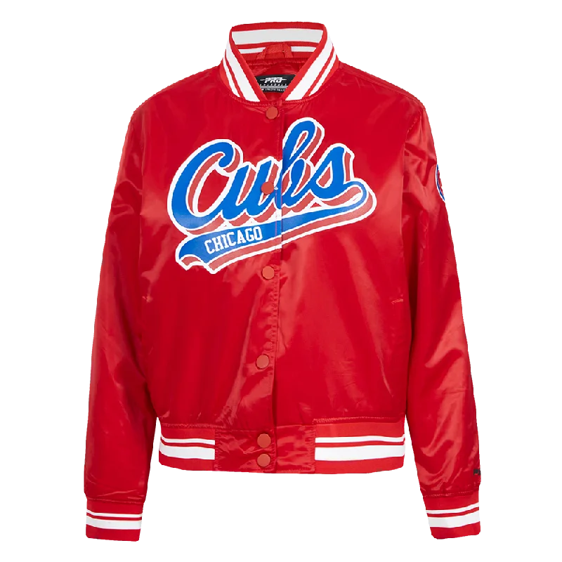 Knitted Design MLB CHICAGO CUBS SCRIPT TAIL WOMEN'S SATIN JACKET (RED)
